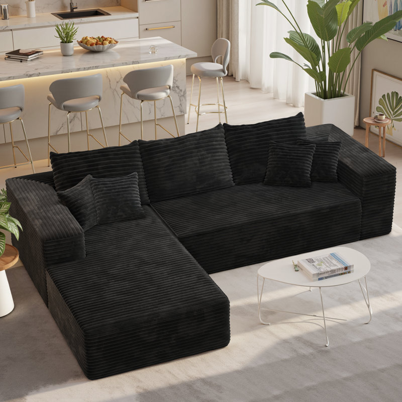 Aucun assemblage requis. Canapé 2 pièces sans compression, Orienté à gauche (vu de face), Velours côtelé noir