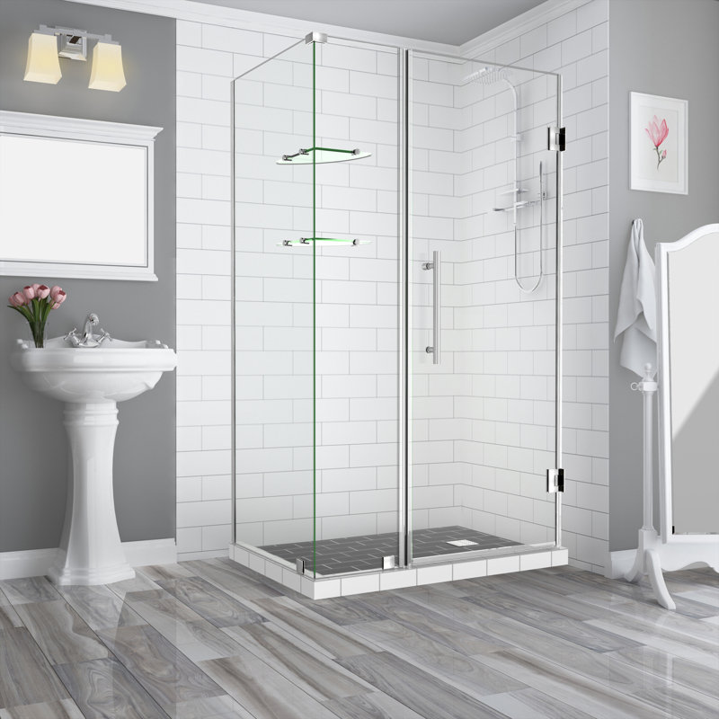 Bromley 63" x 72" Clear Glass Stainless Steel Frameless Shower Enclosure