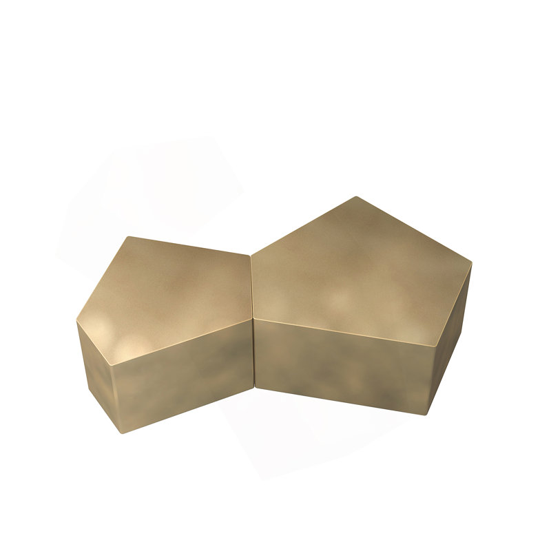 Irregular Pentagon Nesting Coffee Table Set, Geometric Coffee Table Set, Side Table Set, Antique Gold
