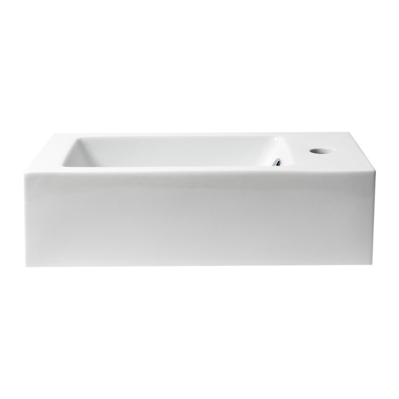 White Ceramic Rectangular Wall-Mount Bathroom Sink with Overflow