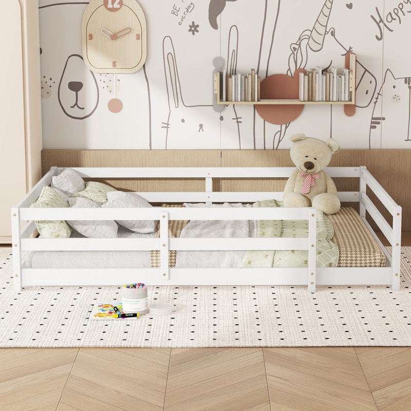 Full Size Floor Wood Bed, Full, White