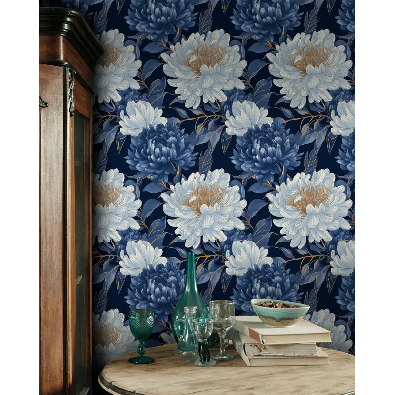 Papier peint floral minuit bleu marine
