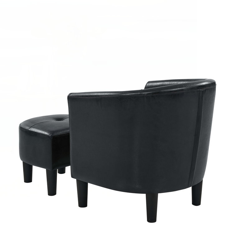 Fauteuil demi-tonneau en cuir synthétique avec repose-pieds, Noir