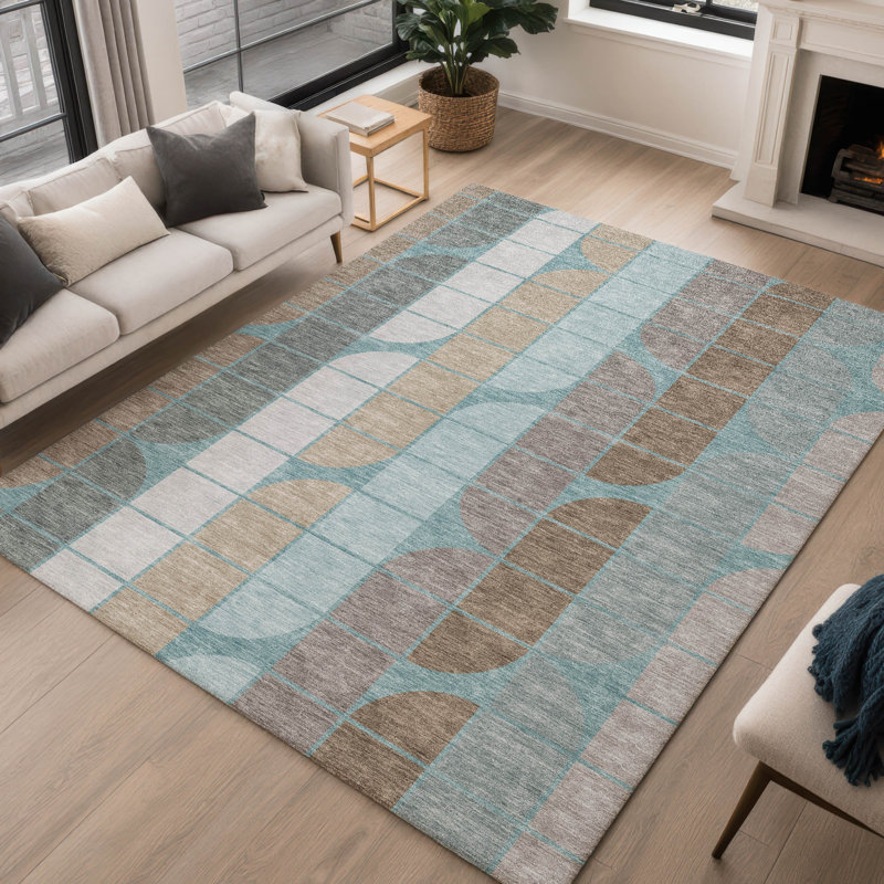 Tapis Mid-Century moderne lavable à la machine intérieur / extérieur Chantille ACN2418, Rectangle 5 pi x 7 pi 6 po