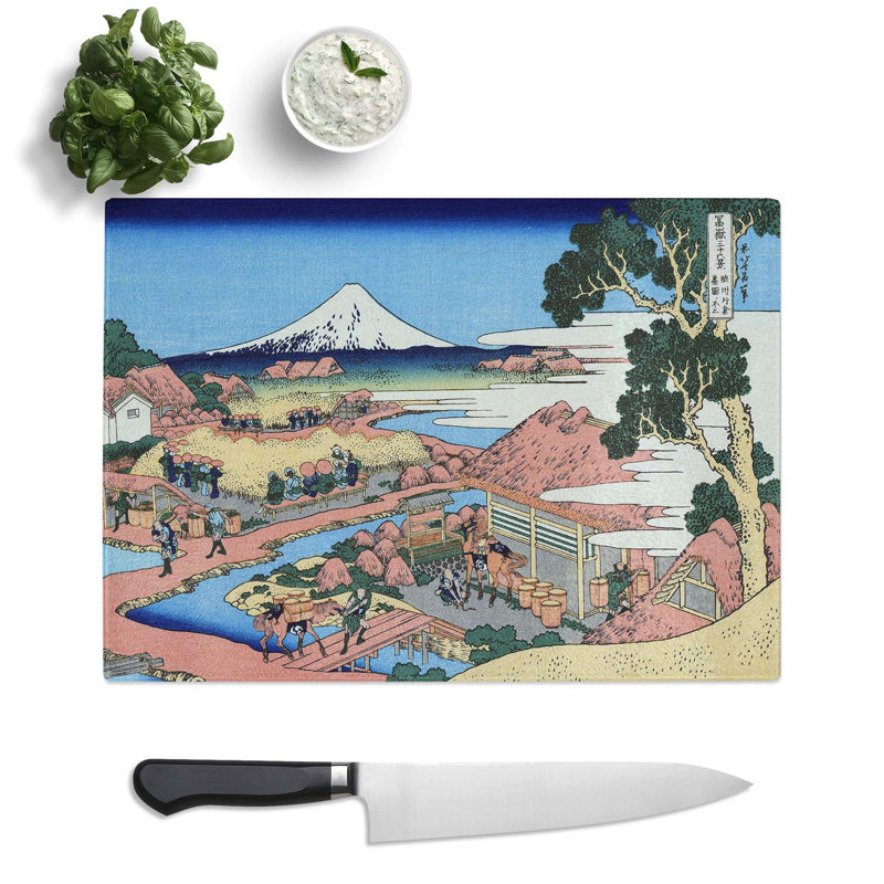 Tempered Glass the Tea Plantation of Katakura by Katsushika Hokusai Chopping Board, 28.5 cm x 20 cm