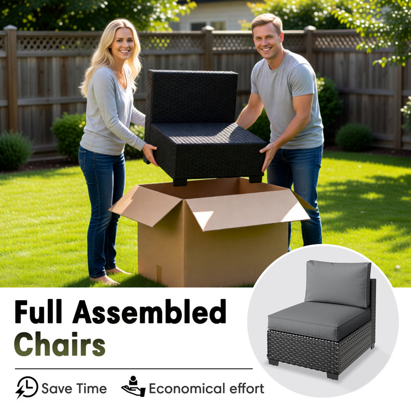 No-Assembly Chairs,4-Person Patio Furniture Set Durable Wicker Outdoor Sectional Seating Group Outdoor Conversation Sofa With Waterproof Furniture Cover & Included Blue Cushion Covers