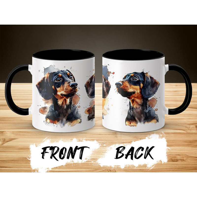 11oz Watercolour Dachshund Design Coffee Mug, 2