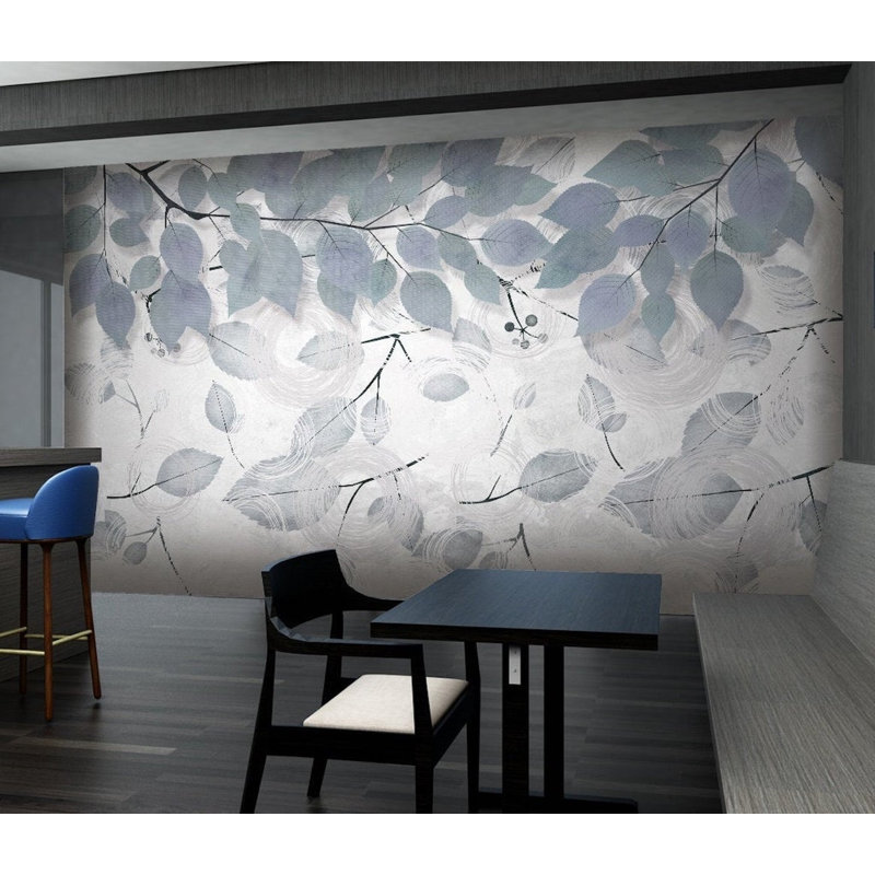 Papier peint amovible scandinave à branches et feuilles nordiques gris, L 9 po x l 15 po