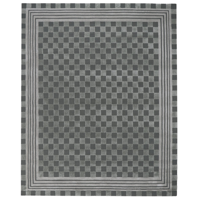 Sage Green Tonal Check Rug, Rectangle 8' x 10'