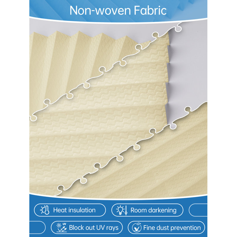 Beige Blinds With Embossed Design Temporary Pleated Window Shades No Drill Stick On Windows Coverings, 24" W x 71" L