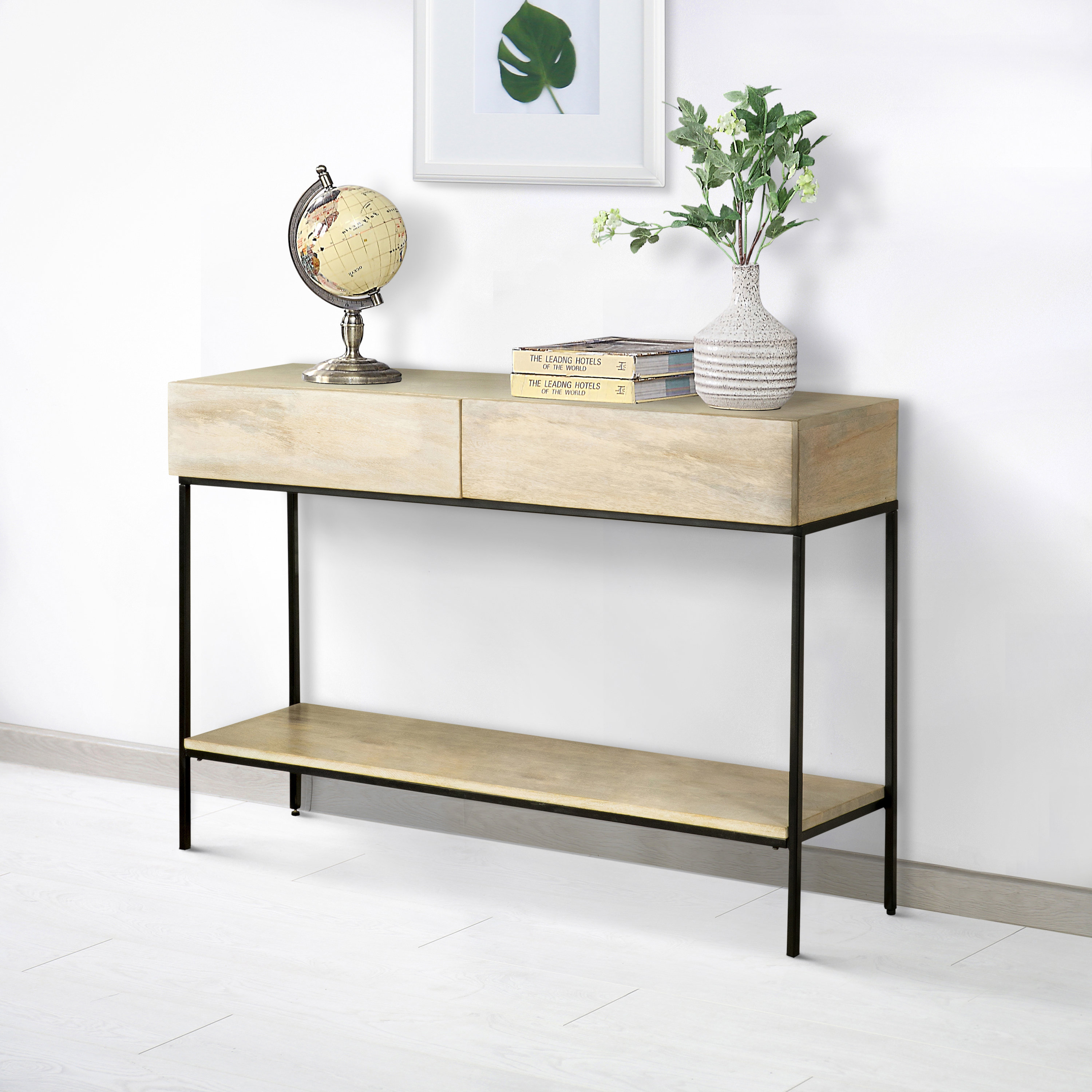 Wayfair Console 17 Stories Ansley White Washed and Matte Black 2-Drawer Console Table ...