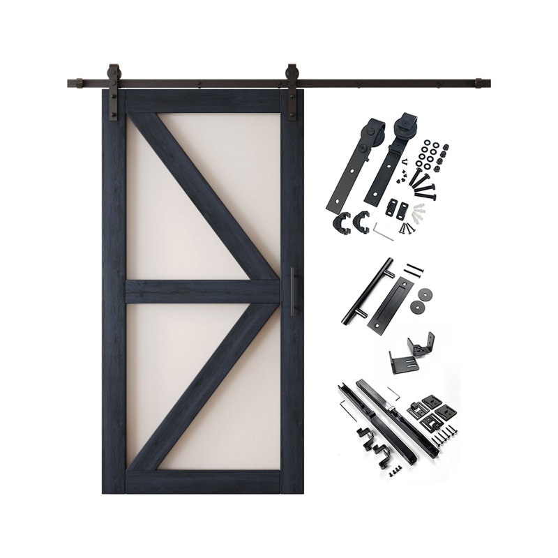 Porte de grange non assemblée et fini en verre à motif de flèche de 40 po x 80 po Homacer, 40 po x 80 po