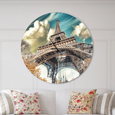 Street View of Paris Eiffel Tower - Modern wall clock