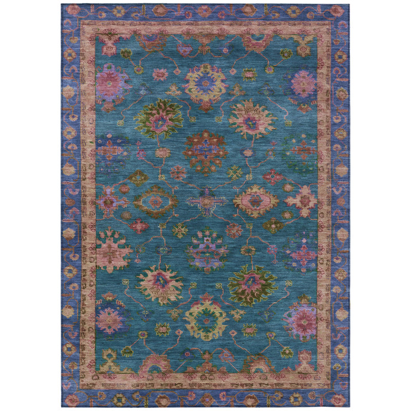 Machine Washable Indoor/Outdoor Xhevrie Teal Rug, Rectangle 10' x 14'