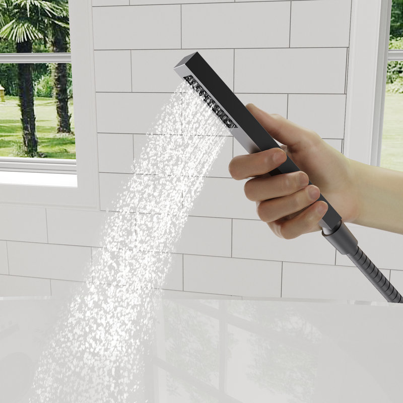 Robinet de baignoire autoportant à fixation au sol à poignée simple avec douche à main, Noir mat