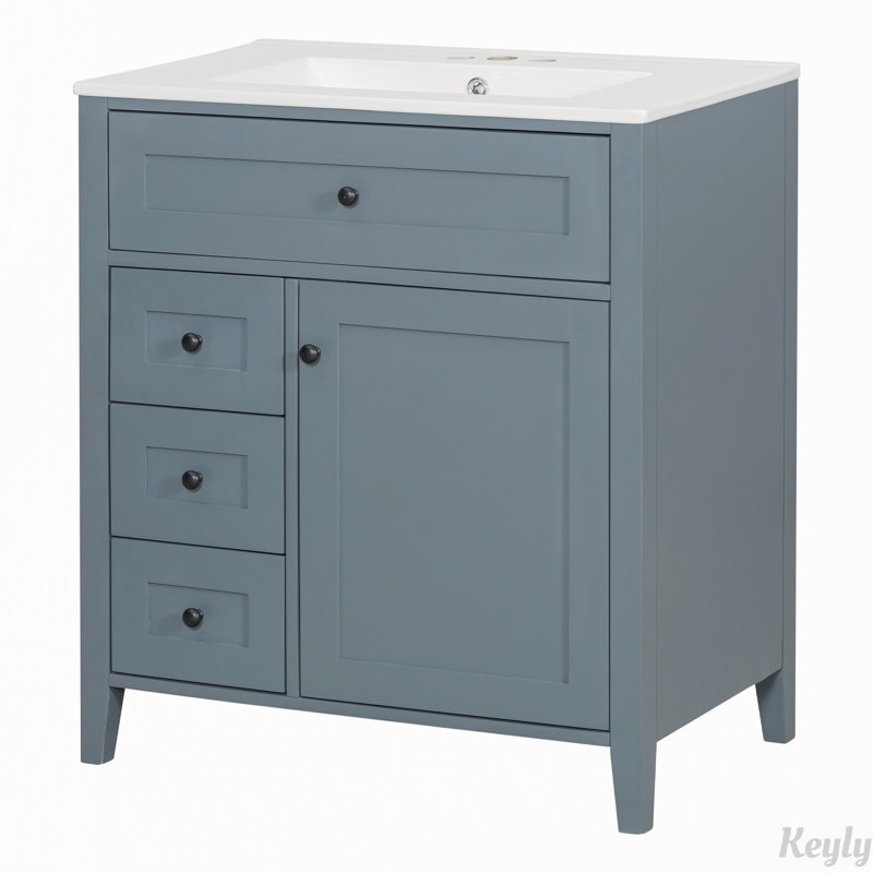 Meuble-lavabo de salle de bain de 76 cm (30 pouces) avec fini bleu gris brillant