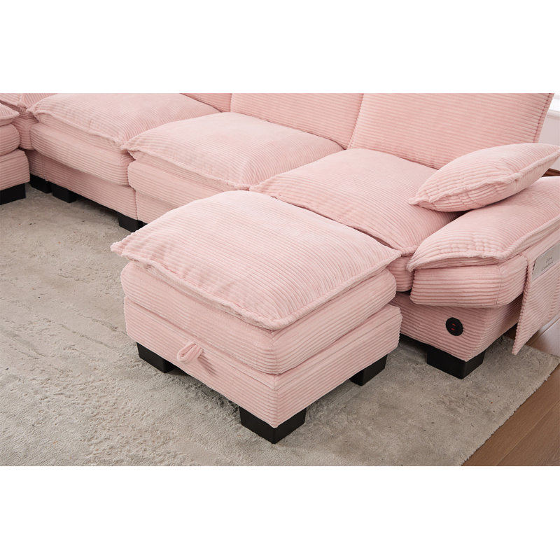 Canapé modulaire modulaire Cloud, L 102,36 po, Velours côtelé rose