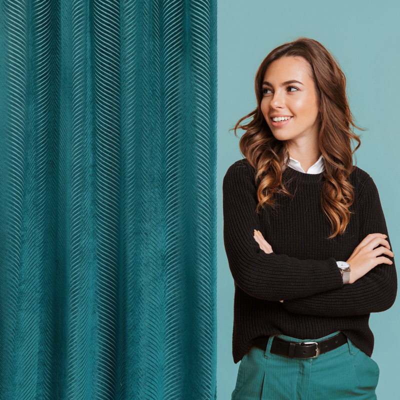 Fenley Eyelet Blackout Curtain, Dark Turquoise