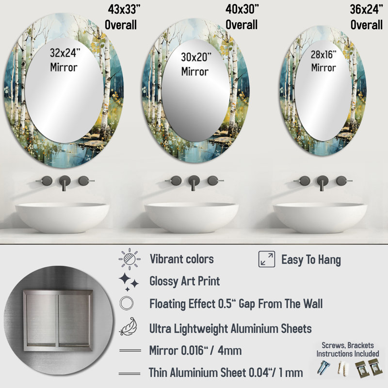 Miroir mural Birch Woods Whispering Winds X, 43 po x 33 po