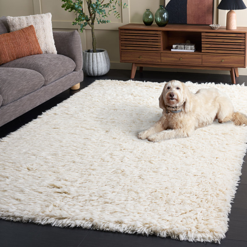 Tapis ivoire en laine / coton noué à la main Alimatou, Rectangle 6 pi x 9 pi