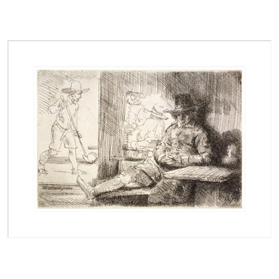Le joueur de golf (Bartsch no. 125 II / 2) par Rembrandt van Rijn - Estampe numérique encadrée