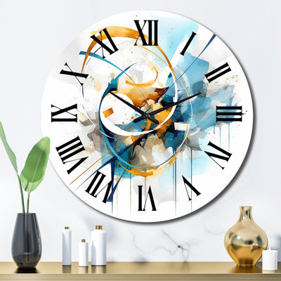 Blue Gold Surreal Melodies I - Abstract Shapes Wall Clock