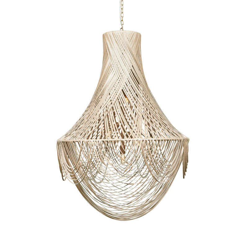 Large Leather Fringe Chandelier, Cream
