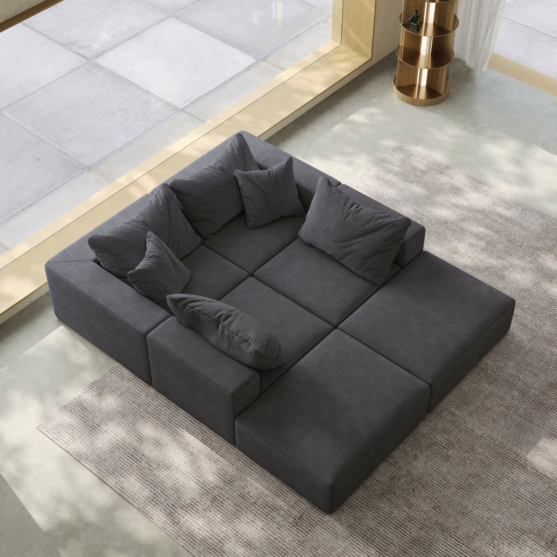 Très grand canapé en nuage éponge, ensemble de canapé modulaire rembourré moderne, ensemble modulaire de salon modulaire en forme de L de 162 po avec 6 coussins, canapé-lit combiné gratuit pour le salon, la chambre à coucher