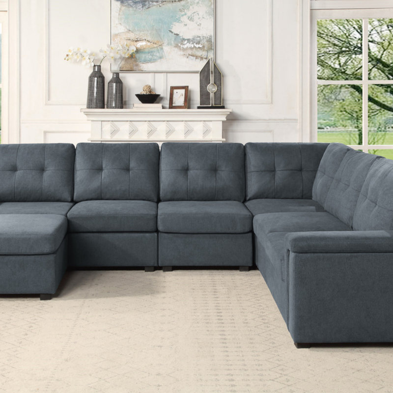 Canapé modulaire en tissu tissé 7 places avec repose-pieds