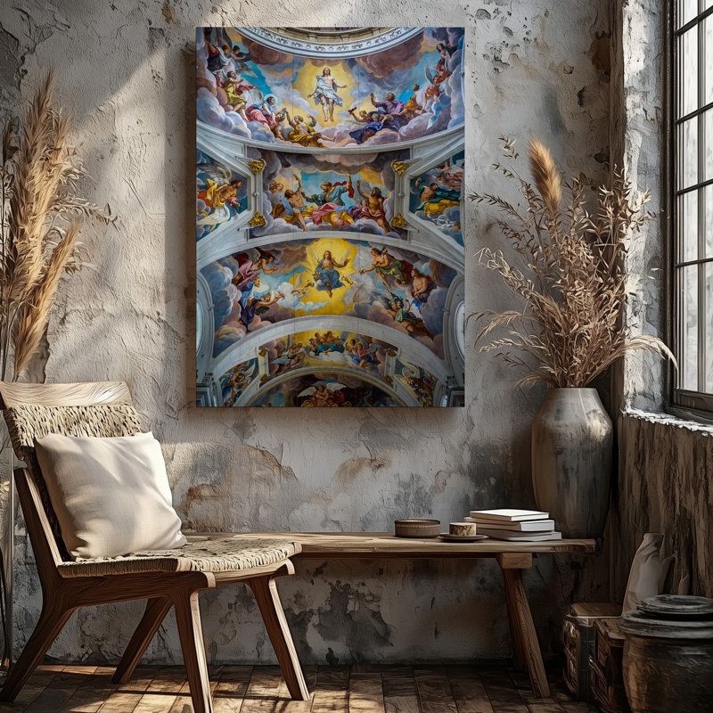 Toile, un grand plafond, fresque représentant une scène céleste remplie d'art mural, H 20 po x l 20 po