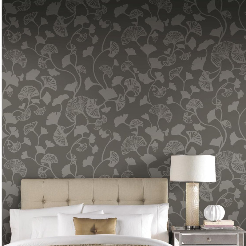 Rouleau de papier peint embossé 3D L 27 pi x l 27 po Gingko Trail, Noir
