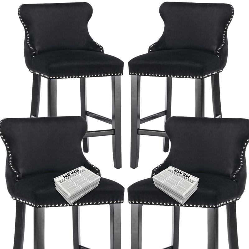  Ensemble de 4 tabourets de bar rembourrés Modern Velvet, Noir