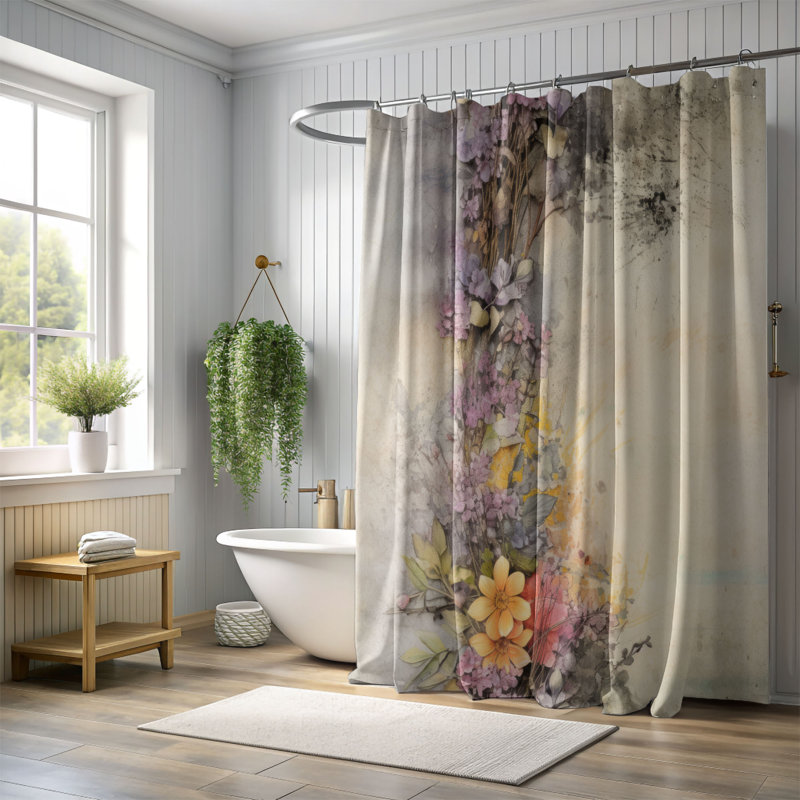 Timeworn Blooms - Premium Shower Curtain, 74"H x 71"W