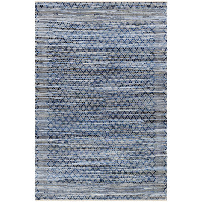 Caila géométrique tissé à plat à la main et recyclé P.E.T. Tapis bleu / gris