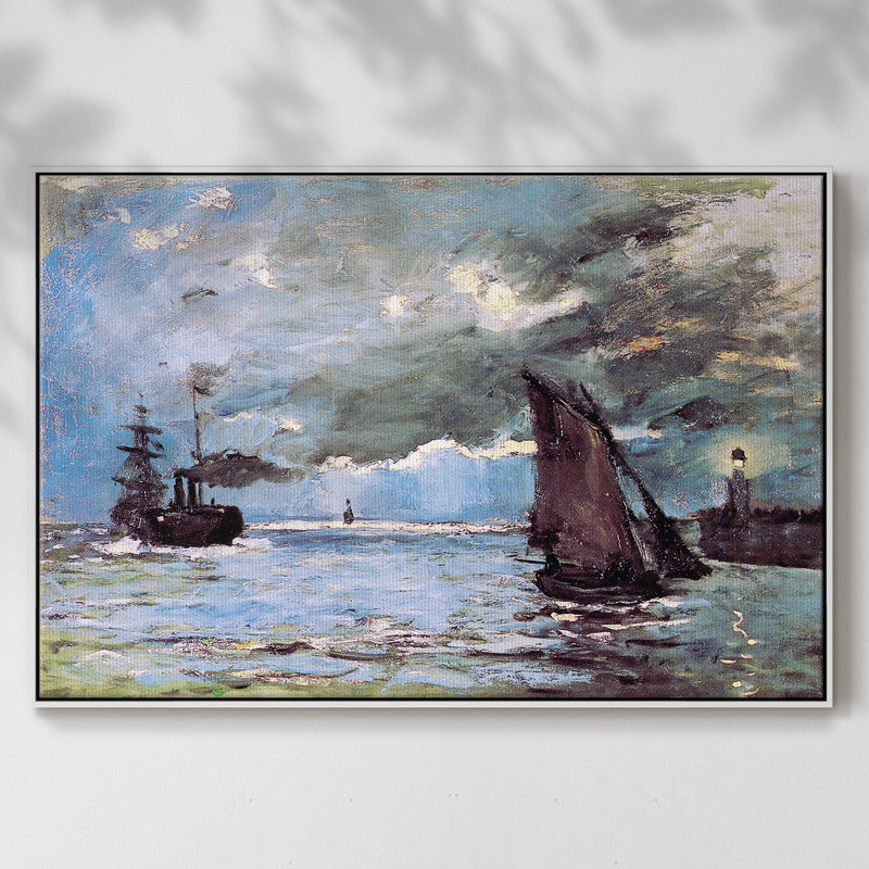 Paysage marin encadré sur toile par Claude Monet, Toile avec cadre blanc, H 25 po x l 37 po x P 2 po