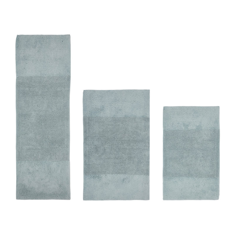Ensemble de tapis pour salle de bain 3 pièces 100% coton 2155 g / m² Merkle, certifié OEKO-TEX®, envers en latex antidérapant, touffeté moelleux, super absorbant et lavable à la machine pour la salle de bain, la douche et la baignoire, bleu