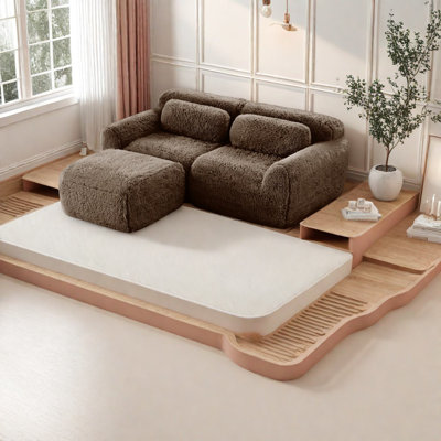 Ergonomic L-shaped Sofas, Plush Chocolate Fabric, Bedroom Comfort