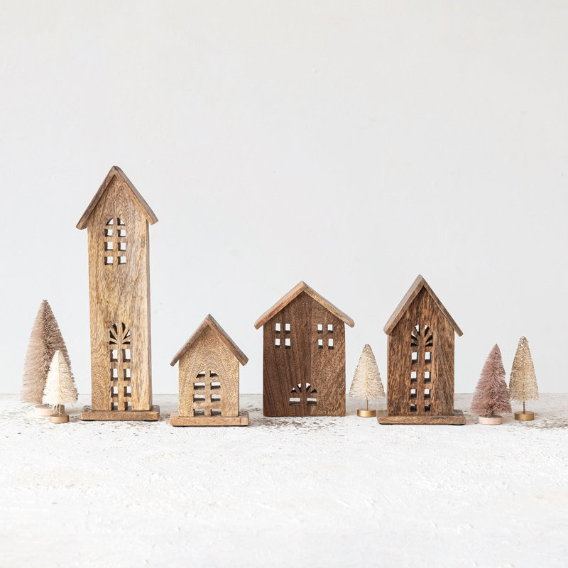 Maisons décoratives sculptées en bois de manguier