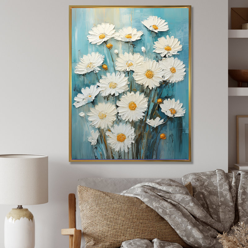 «Daisy Meadow» - impression, Cadre flottant doré, H 20 po x l 12 po x P 1 po