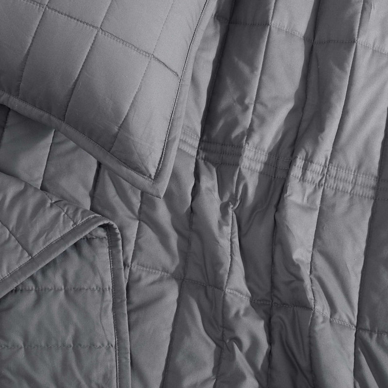 Calvin Klein Washed Percale Cotton Graphite Grey Queen Quilt Set, Gray, Queen Quilt + 2 Standard Pillowcases