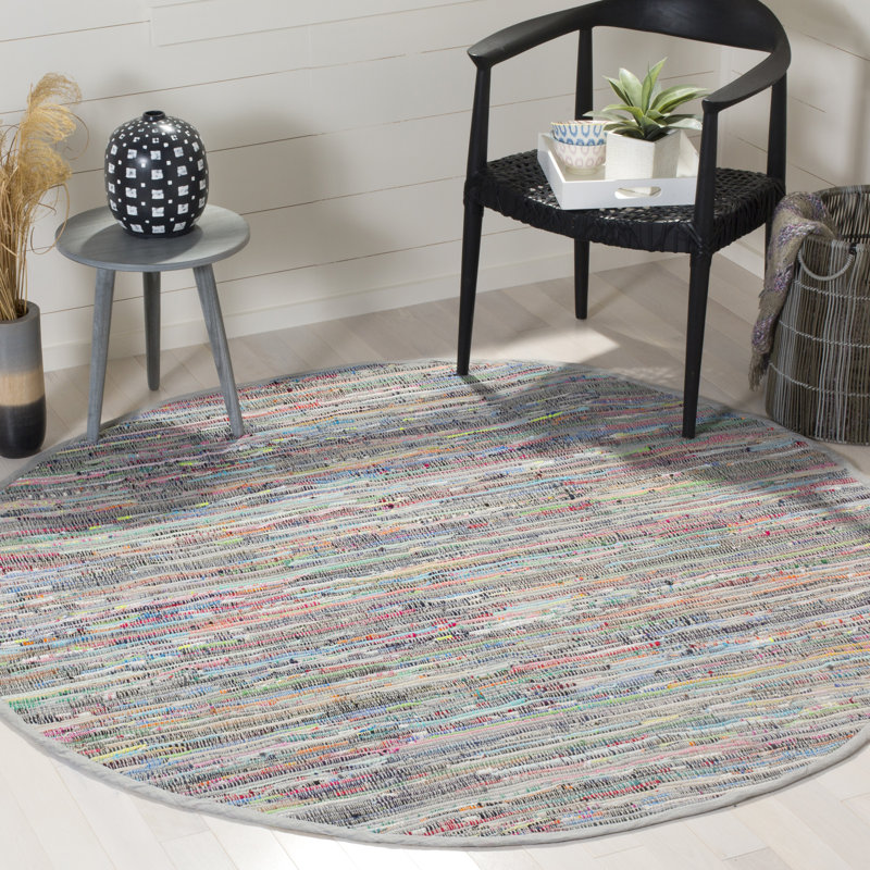 Tapis rayé en coton tissé à la main Mireia, Rond 8 pi