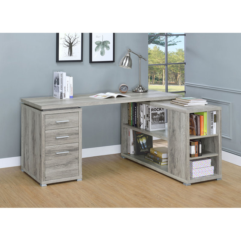 L-Shape Home Office Computer Desk, Gray Driftwood, 29.5" H x 60" W x 47.25" D