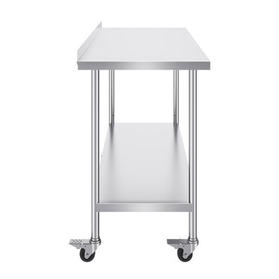 24 x 24 x 40 Inch Stainless Steel Work Table, Commercial Food Prep Worktable with Casters, Heavy-Duty Prep Worktable, Metal Work Table with Adjustable Height for Restaurant, Home and Hotel