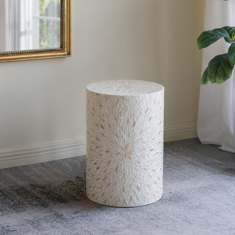Tabouret de bar 14 po x 14 po x 20 po avec motif Capiz doré et blanc