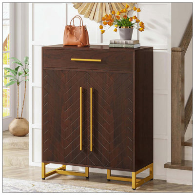 Armoire à chaussures en bois avec portes or noyer