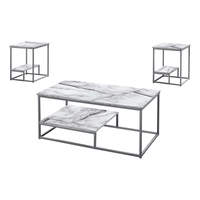 Table deux pièces, petite table basse, table de bout, table d'appoint, Marbre blanc, Gris