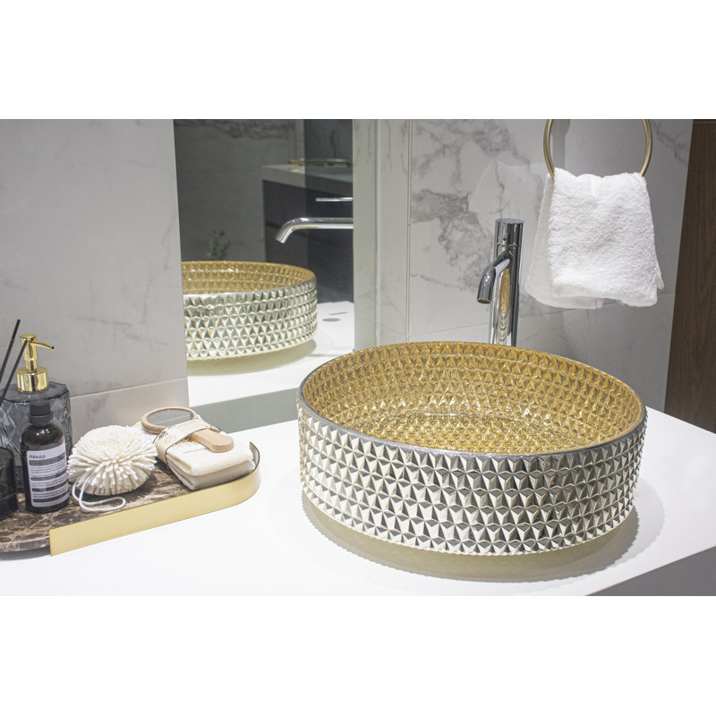 Selected 15.55'' Glass Circular Bathroom Sink,  Gold