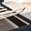 Structure de lit tapissier grand format avec tissu en velours, conception à rayures verticales avec boutons autour du lit plateforme avec tête de lit, structure solide et table de chevet - aucun sommier nécessaire - bleu foncé-250742273-250742279