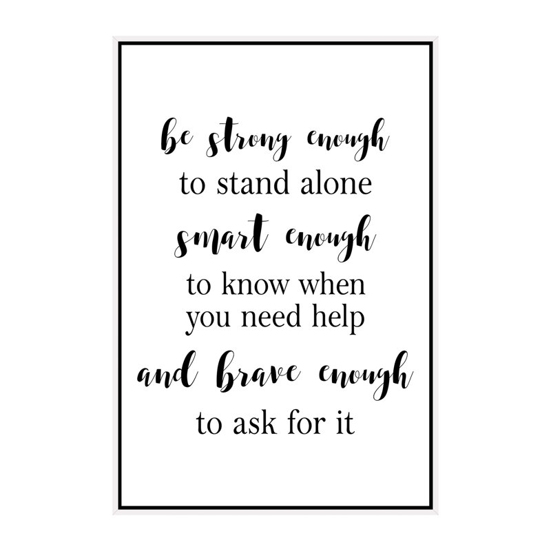 «Be Strong Enough», reproduction d'art textuel, Aucun mat, H 60 po x l 40po x P 1,5 po, Toile blanche encadrée
