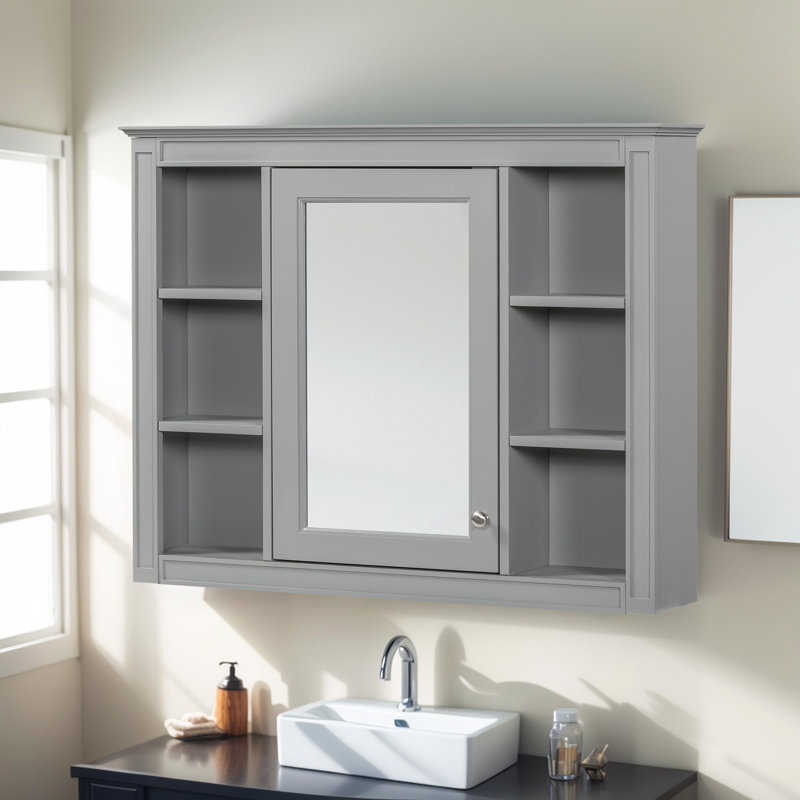 Wall Mounted Medicine Cabinet Mirror Fixed, Gray